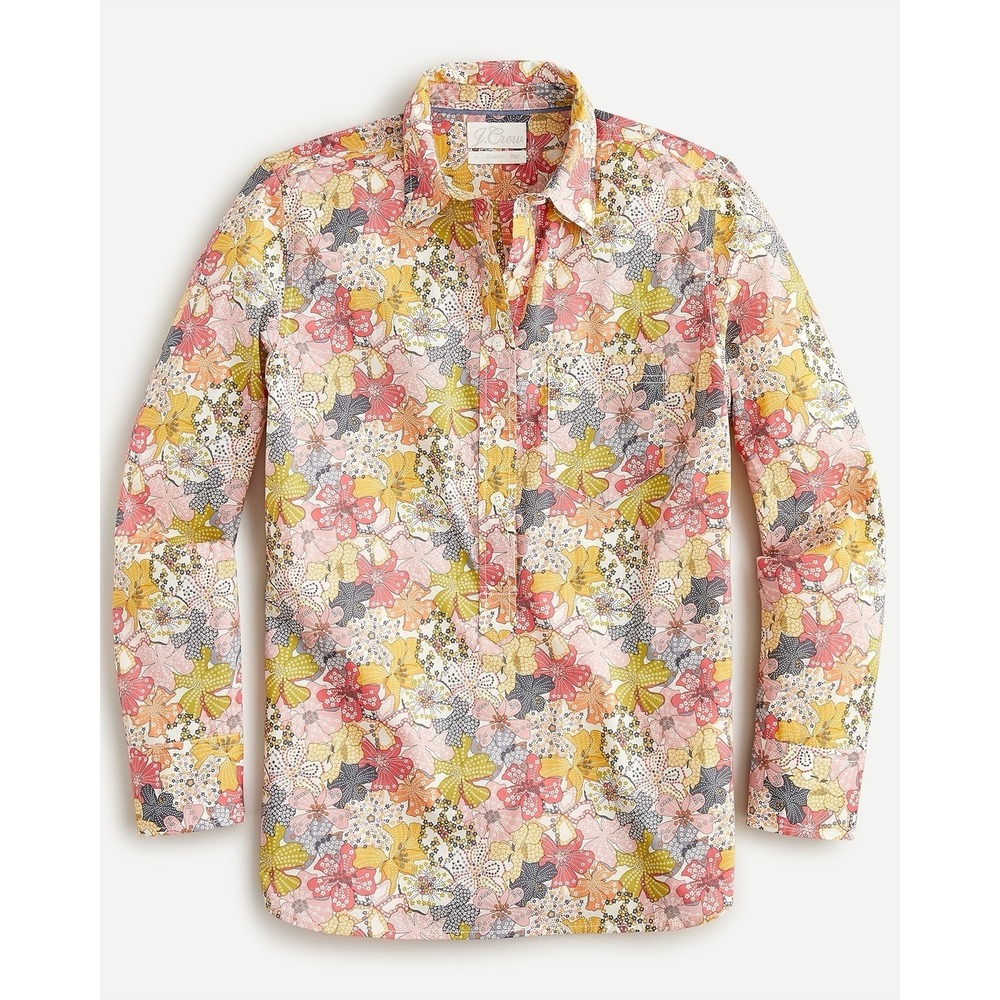 J Crew Womens Size 2 Liberty Classic Fit Popover Shirt Long Sleeve Mauvy Floral